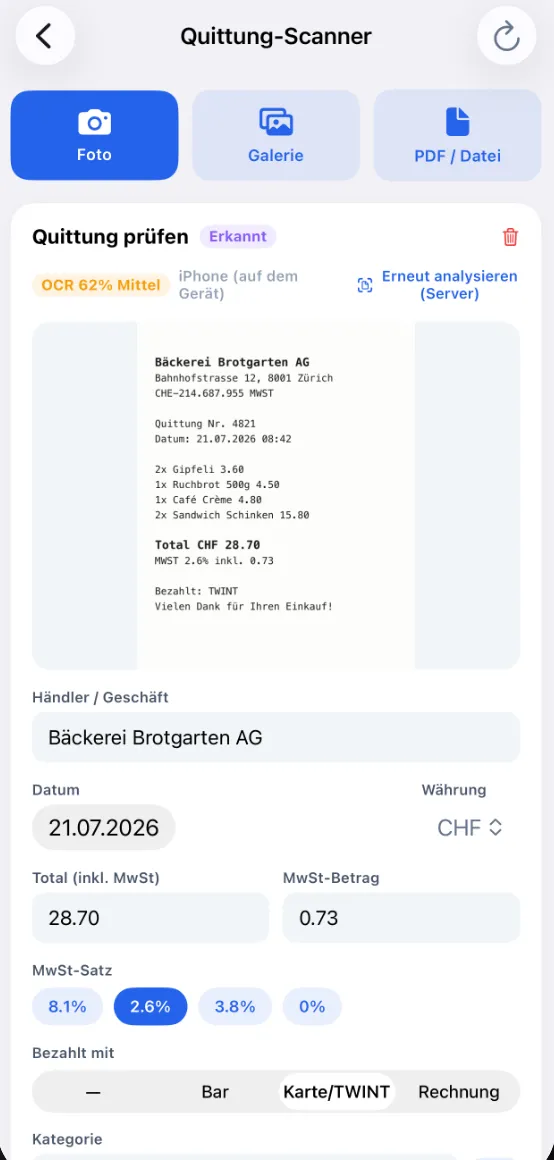 Quittungs-Scanner Android