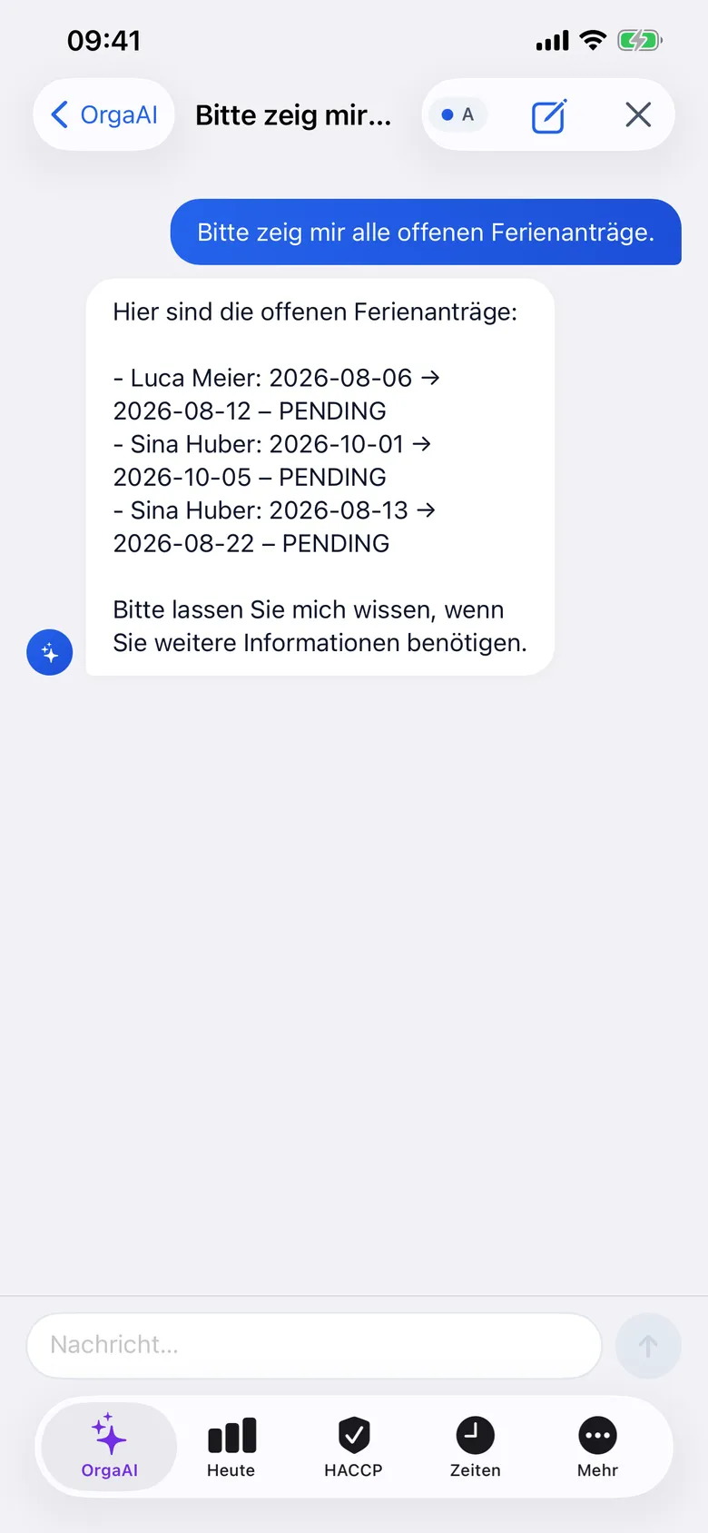 OrgaAI Assistent auf iOS