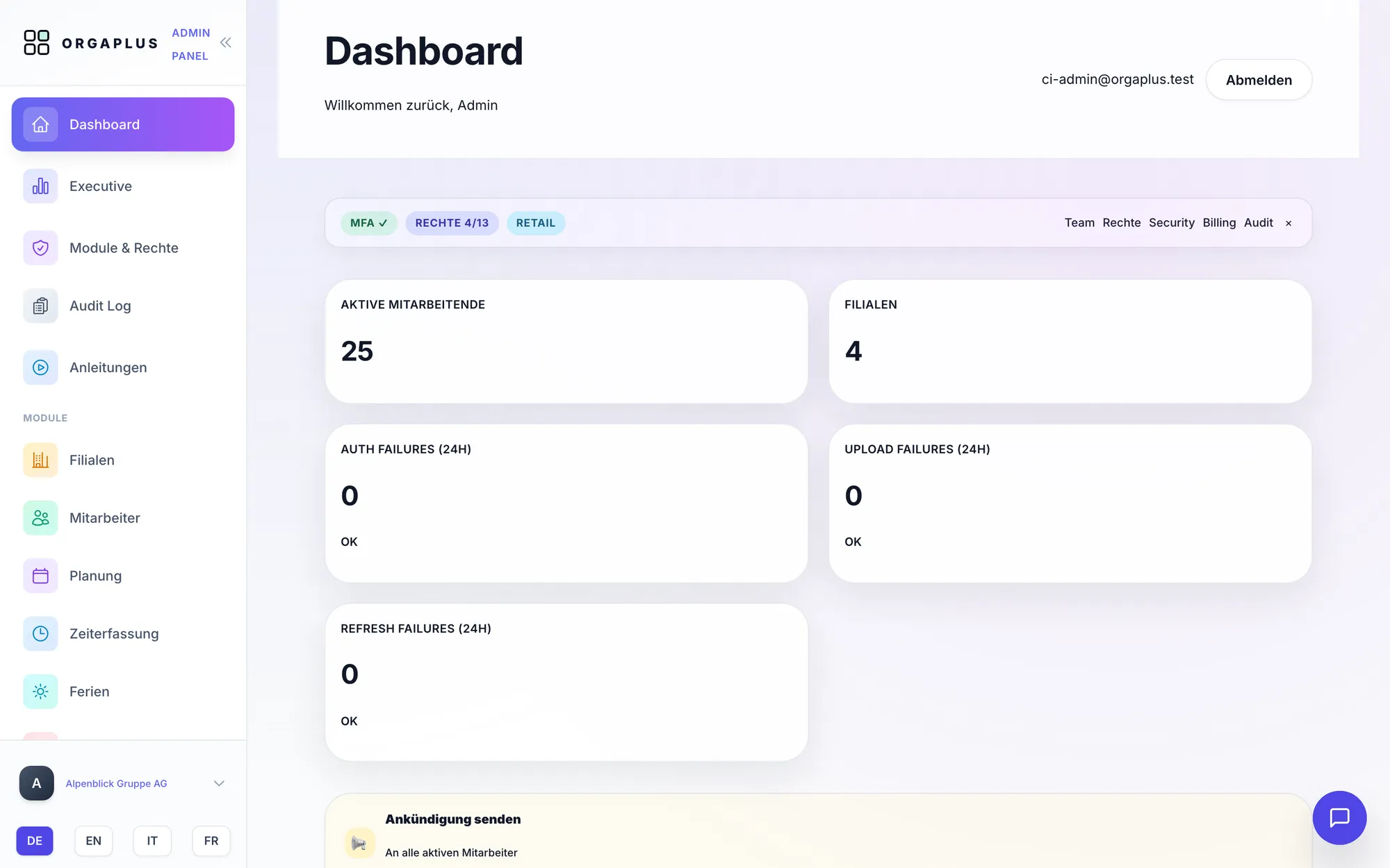 OrgaPlus Admin-Dashboard